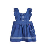 傲贝美儿童牛仔防水公主裙式围裙宝宝罩衣画画衣(蓝色 80)