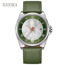 SNIICA史尼嘉手表ins小众设计欧美文艺时尚中性腕表防水石英表(皓白苔綠 皮带)