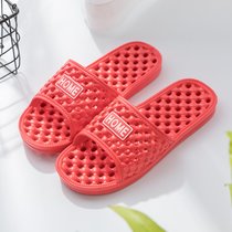 SUNTEK夏季家居情侣凉拖鞋防滑浴室内居家洗澡漏水男女按摩塑料地板拖鞋(40-41（适合39-40） 大红)