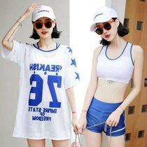 日系少女游泳衣女学生韩版性感分体比基尼三件套保守显瘦大码泳装(8996 蓝色三件套 XL (105-120斤）)