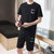 卡郎琪 男士2018年夏季新款跑步运动套装 男健身短袖T恤晨跑舒适运动衣宽松五分短裤夏季短袖T恤套装(KLQKX-D84黑色 L)