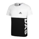 Adidas/阿迪达斯 男子 短袖 LOGO圆领透气运动休闲T恤白黑色(白黑 S)