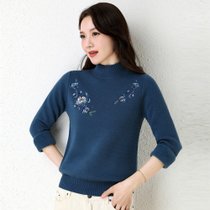 金兔半高领毛衣保暖舒适柔软女式针织衫 JX02603105-M码蓝 宽松舒适百搭