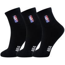 NBA袜子男休闲运动袜精梳棉袜刺绣篮球袜 3双装(四季经典款黑色3双 默认尺码)