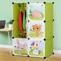 索尔诺卡通衣柜简易儿童宝宝婴儿收纳柜组合塑料树脂组装衣橱衣柜(果绿色6门1挂 A3106)