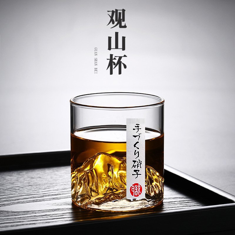 彩色观山杯国潮风玻璃杯子复古日式水杯咖啡茶杯酒杯耐热高硼硅透明色