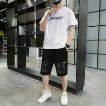 卡郎琪 男士短袖t恤夏季2020新款潮流一套搭配休闲运动套装宽松帅气衣服五分裤短裤(KXP-T269S205白色 M)