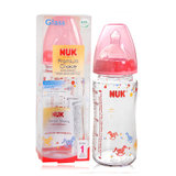 NUK 宽口径玻璃奶瓶240ML(配1号中圆孔硅胶奶嘴) 单个出售颜色随机发  40.745.705