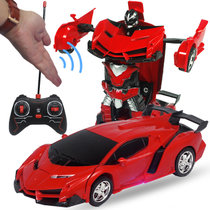 遥控变形车充电遥控车感应变身金刚机器人电动遥控汽车儿童玩具车(红色 电池版)