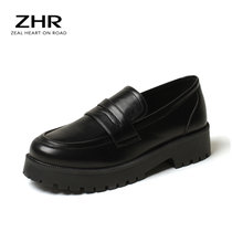 ZHR小皮鞋女厚底英伦风新款复古软底单鞋百搭乐福鞋女J227(黑色 40)