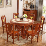 简约现代大理石餐桌圆形带转盘实木餐桌椅组合家用饭桌圆餐桌家具(单餐桌 1.3米)