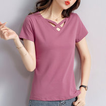 纯棉短袖t恤女夏季2022年新款宽松女装洋气高品质减龄带领polo衫(粉紫色 4XL)