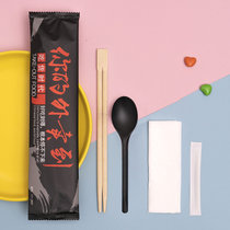 一次性筷子四件套勺子筷子纸巾牙签组合餐具套装(外卖到日式勺四件套。300套 默认版本)