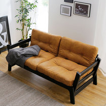 奥古拉家具 沙发床折叠 布艺沙发小户型组合单双人实木沙发(烫金布-驼色 原木色木架)
