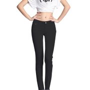 天空岛 韩版春季新款女彩色铅笔裤糖果色小脚裤牛仔裤 K2130301藽(黑色 S)