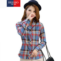 BRIOSO 2015女式新款磨毛格子衬衫 女格子衬衫基本款(B12032038B XXXL)