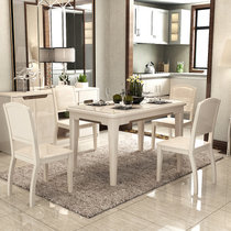 双虎家私小户型简约现代餐桌 钢化玻璃餐桌椅组合 长方形餐桌QX1(一桌六椅)