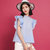 七格格2017夏装新款俏皮小飞袖气质立领条纹套头休闲衬衫 女N608(浅蓝 XL)