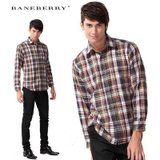 baneberry时尚格纹磨毛法兰绒男士长袖衬衫10080(棕绿格 40)