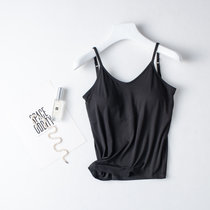 2021新款莫代尔带胸垫可拆卸吊带背心女夏修身免穿文胸瑜伽内衣(XL 黑色-吊带)