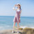 2018秋装新款韩版女装修身显瘦喇叭袖七分袖两件套连衣裙套装裙(粉红色)(L)
