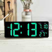 汉时创意大屏幕液晶电子挂钟客厅静音夜光日历时钟装饰钟表 HW101(黑色绿灯)