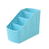 简约多色镂空收纳盒 塑料桌面收纳盒 收纳篮化妆盒 4格5格储物盒（新疆西藏青海不发货）(蓝色)