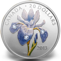 2013年加拿大发行蓝色鸢尾花镶水晶彩色精制纪念银币