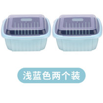 厨房多功能洗菜沥水篮双层带盖洗菜篮水果篮塑料家用果蔬保鲜盒(浅蓝【2个装】)