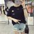 葩葩乐奇2017棉质夏季新款口袋短袖T恤女rihan7017(黑色 XL)