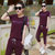 莉菲姿 夏装新款韩版时尚飘带短袖休闲运动套装女生跑步服 两件套(紫色 XXXL)