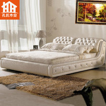 孔氏木业卧室家具皮艺床1.8米双人床现代简约软床婚床大床(白色 床头柜)