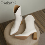 CaldiceKris（中国CK）冬季新款尖头V口骑士高跟中筒女靴（绒里）CK-X6992-2(杏色 38)