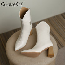 CaldiceKris（中国CK）冬季新款尖头V口骑士高跟中筒女靴（绒里）CK-X6992-2(杏色 38)