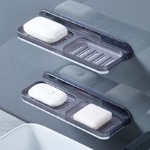 肥皂盒吸盘免打孔壁挂式浴室置物架家用卫生间创意双格沥水香皂盒(透灰 2个装)