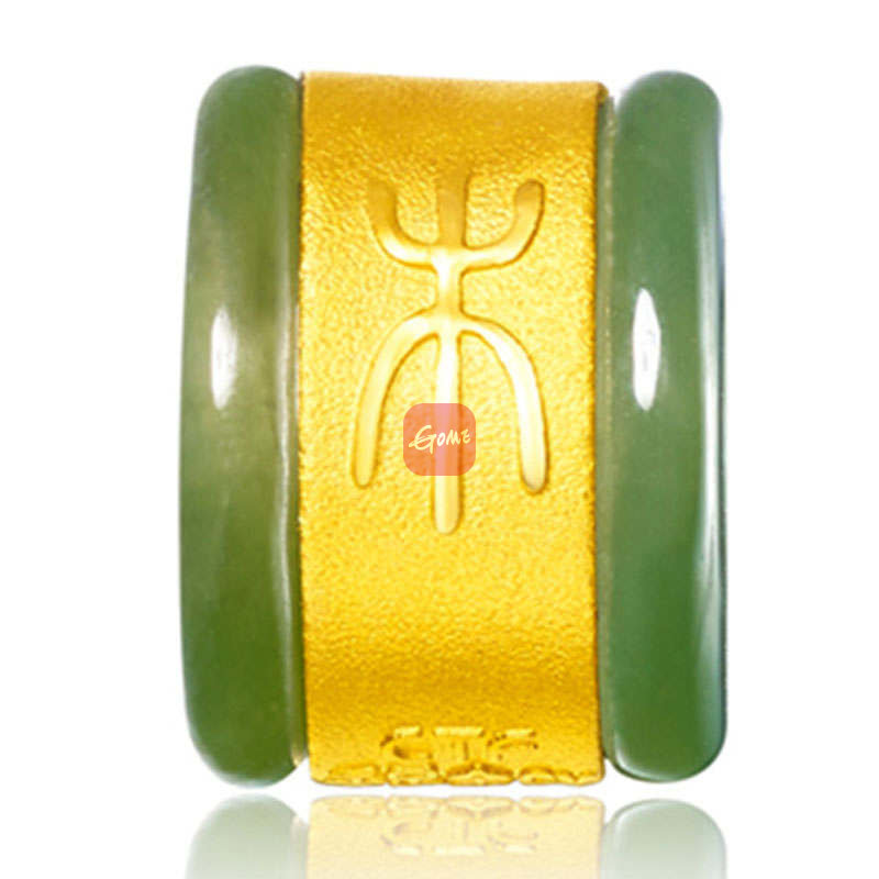 周大福 五行金木水火土 足金黄金镶玉石转运珠