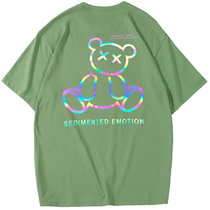 巴洛尼莫男士短袖2021夏季新款炫彩小熊反光情侣短袖男装体恤(军绿色 XL)