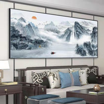 客厅装饰画现代简约沙发背景墙壁画新中式山水装饰画(湖光山色 100*240)