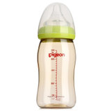 贝亲(Pigeon)宽口径PPSU奶瓶自然实感防胀气240ml配L奶嘴（绿色盖帽）AA93(AA93ppsu绿L奶嘴240ML)