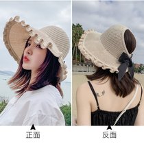 SUNTEK太阳帽女夏季2021新款草帽空顶帽子沙滩凉帽遮阳帽防紫外线防晒帽(收藏加购优先发货 13款波浪米白色A02-C)