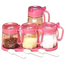 费凯丹玻璃调料罐储物瓶罐四件套装厨房多功能调味罐(粉色)