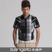 圣捷罗男装 2013个性夏天衬衫男修身休闲短袖衬衫(黑色 XL)
