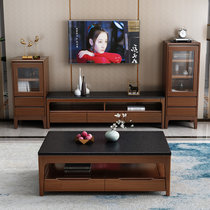 火烧石茶几电视柜组合简约现代小户型客厅家用北欧式实木茶桌套装(白色 低边柜)