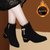 SUNTEK黑色小跟短靴女2021年春秋季粗跟单靴女士皮靴中跟绒面单鞋女鞋子(39 黑色加绒)