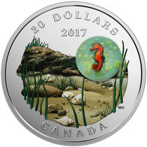 2017年加拿大发行海马镶琉璃彩色纪念银币