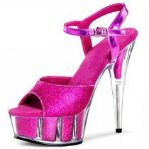 夏季女鞋 15cm/厘米性感超高跟鞋凉鞋 粉色亮片礼服鞋 水晶鞋(39)(紫色)