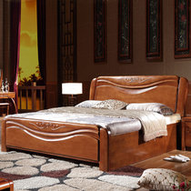 祥融简约现代实木床单双人床1.8米  1.5米卧室婚床储物高箱床(胡桃色 1.5x2.0框架床)