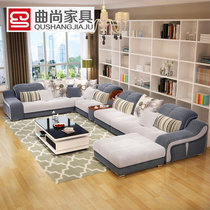 曲尚(Qushang) 沙发 布艺沙发 时尚简约现代户型客厅家具8718(【转角款】 【豪华版】【3件套】)