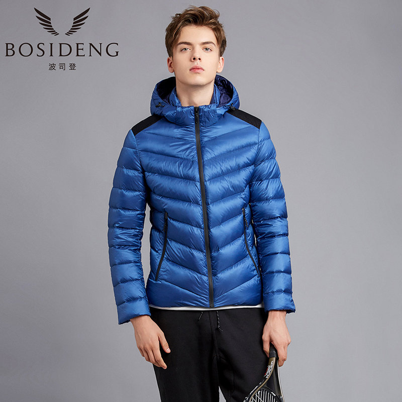 波司登(bosideng)男士运动气质撞色短款青年时尚保暖连帽防寒羽绒服b