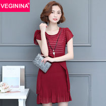 VEGININA 中长款修身显瘦雪纺连衣裙 9542(酒红色 XL)